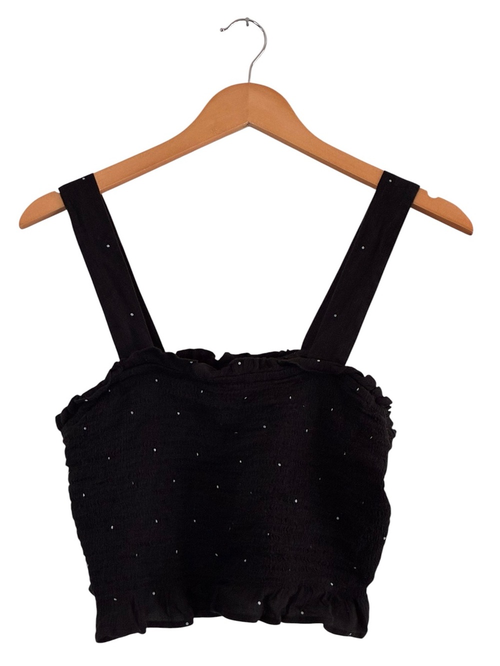 BP. | Black and white polka dot smocked ruffle crop tank top